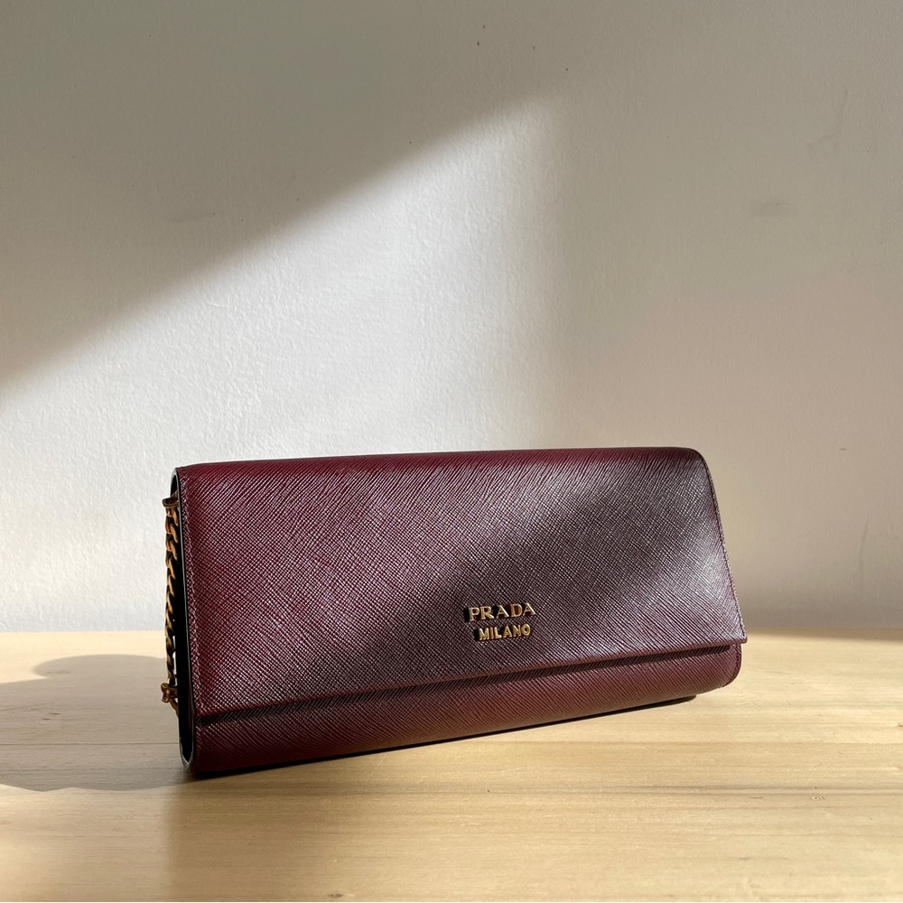 PRADA Bibliothèque Clutch Leather Cross Body Bag - Picture 3 of 5